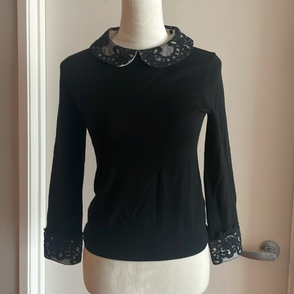 Alice + Olivia Lynda Lace Collared Wool Sweater - Black Size Small - Picture 1 of 5